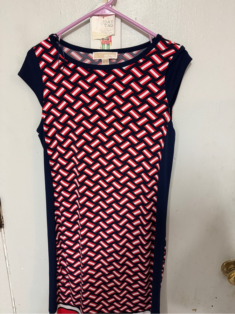 Michael Kors Navy, and the otherGeometric Cap-Sleeve Sheath Dress